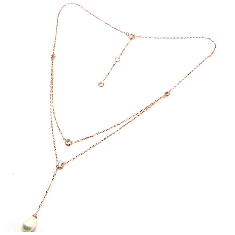 Freshwater Pearl Double Rose Gold Plated Sterling Silver Necklace