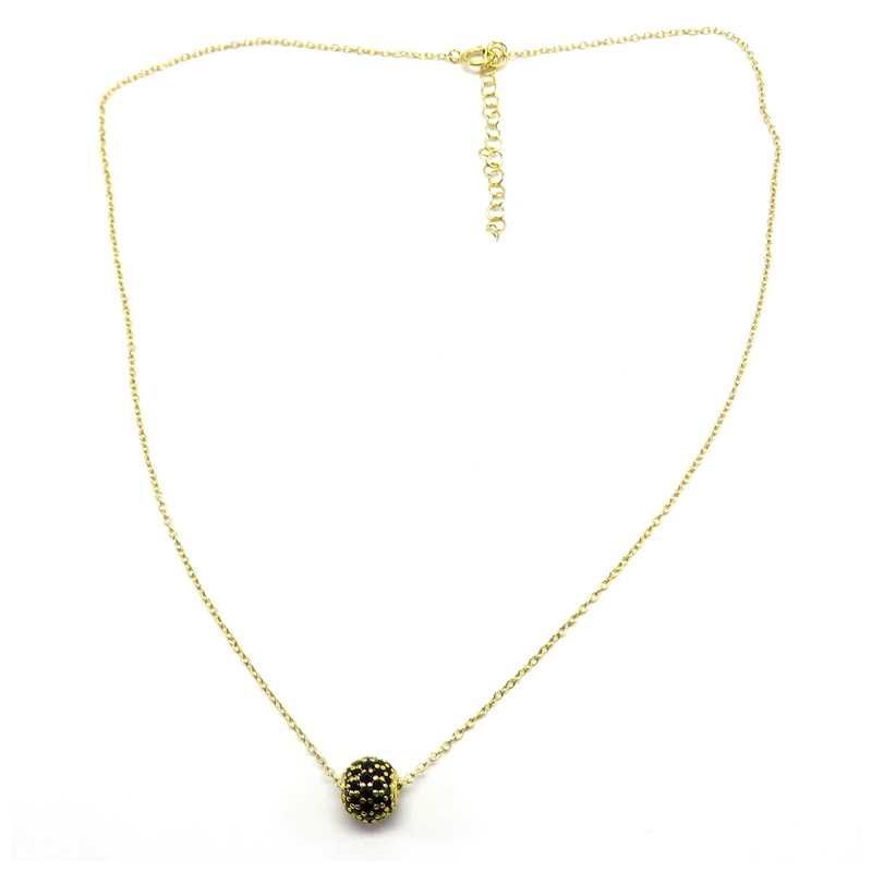 Black Cubic Zirconia Ball Gold Plated Sterling Silver Necklace