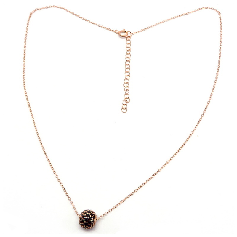 Black Cubic Zirconia Ball Rose Gold Plated Sterling Silver Necklace