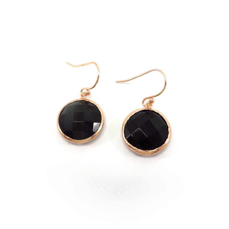 Black Onyx Rose Gold Plated Sterling Silver Hook Earrings