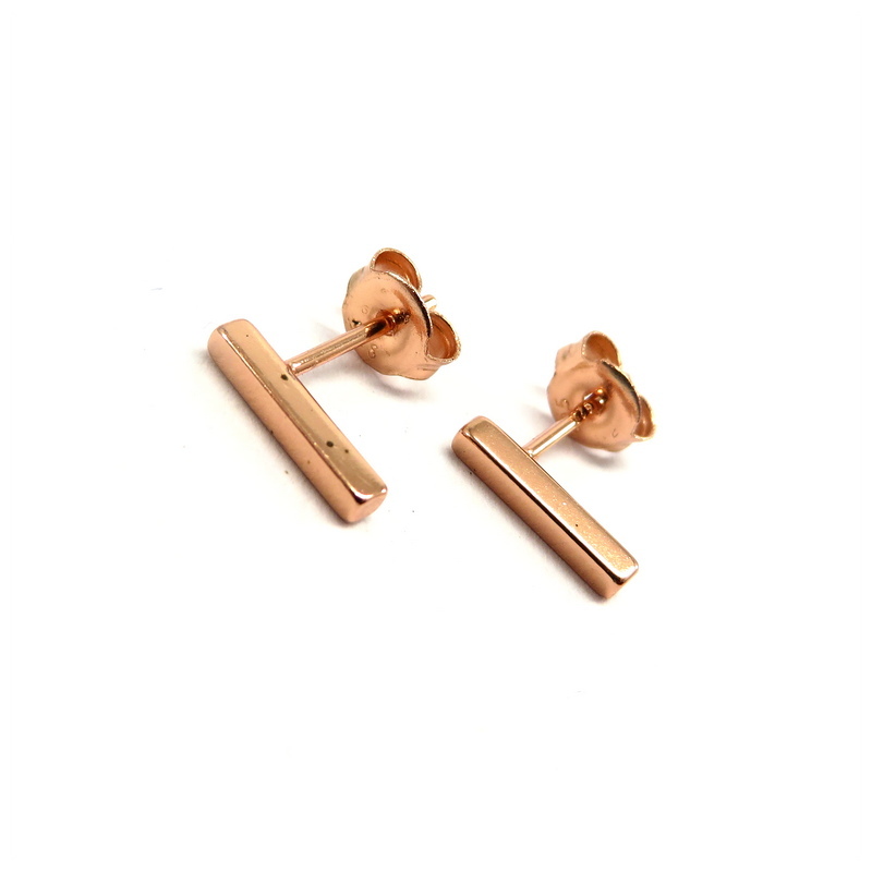 Vertical Bar Rose Gold Plated Sterling Silver Stud Earrings