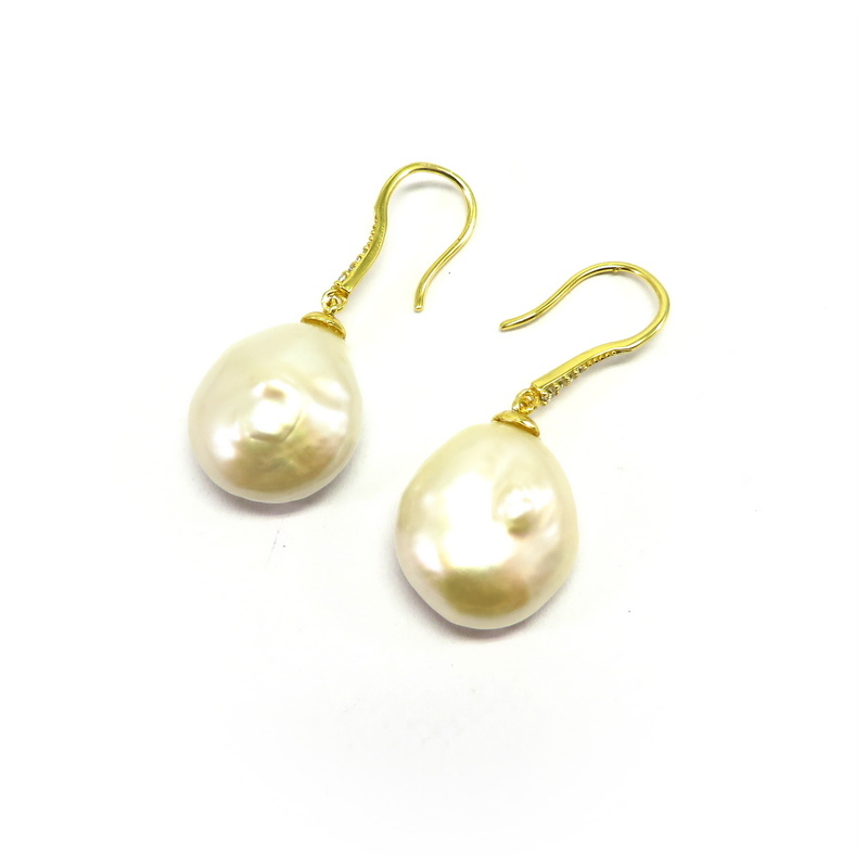 Baroque Pearl Gold Plated Sterling Silver Hook Earrings