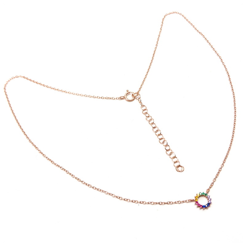 Multi-Colored Cubic Zirconia Rose Gold Plated Sterling Silver Necklace