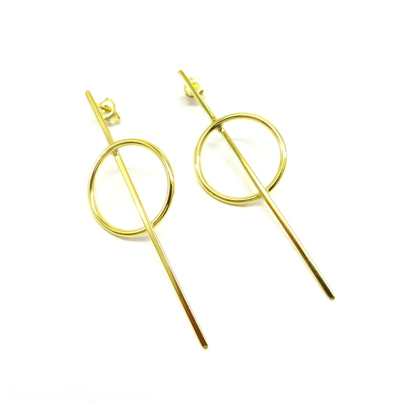 Pin in Circle Gold Plated Sterling Silver Earrings