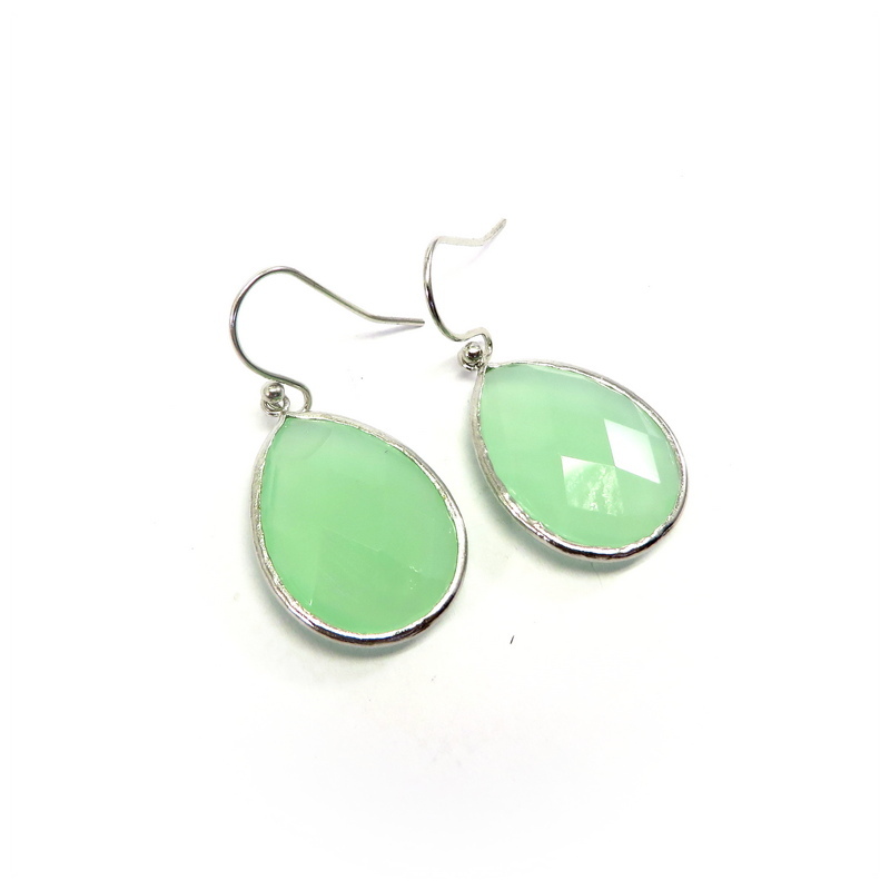Green Crystal Sterling Silver Hook Earrings