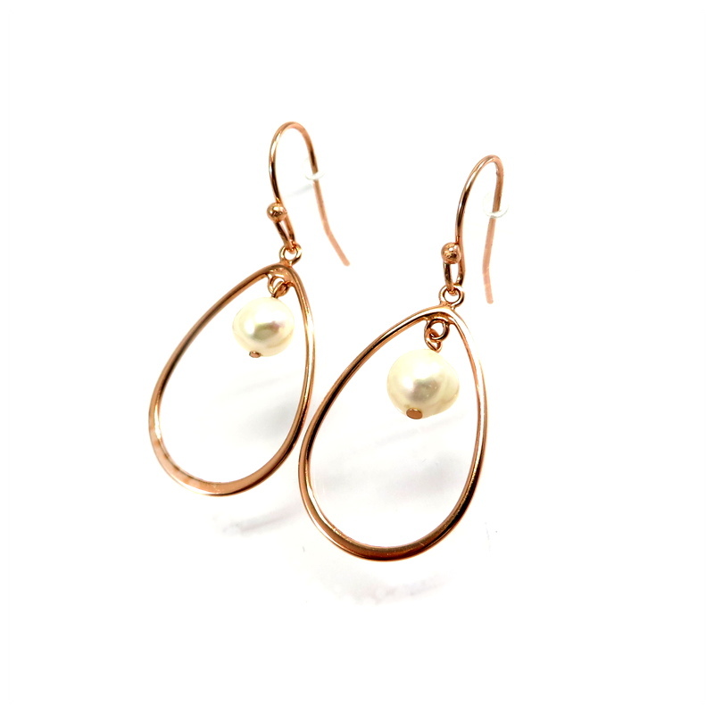 Freshwater Pearl Rose Gold Plated Sterling Silver Hook Earrings