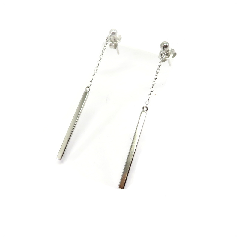 Bar-on-Chain Sterling Silver Earrings