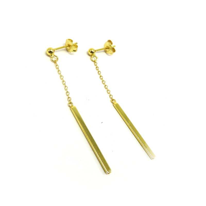 Bar-on-Chain Gold Plated Sterling Silver Earrings