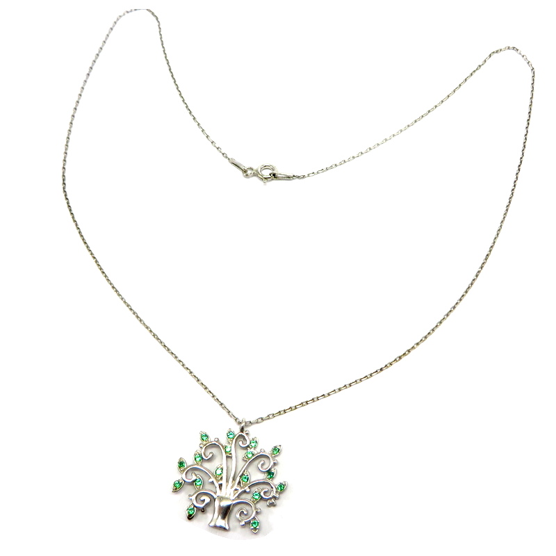 Tree Green Cubic Zirconia Sterling Silver Necklace