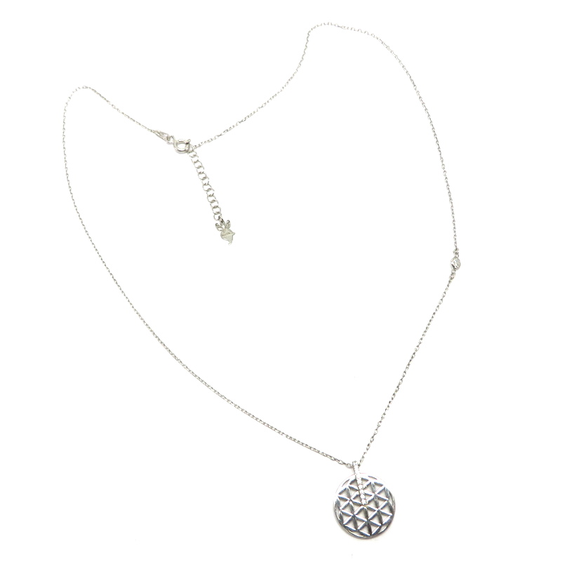 Flower Disc Cubic Zirconia Sterling Silver Necklace