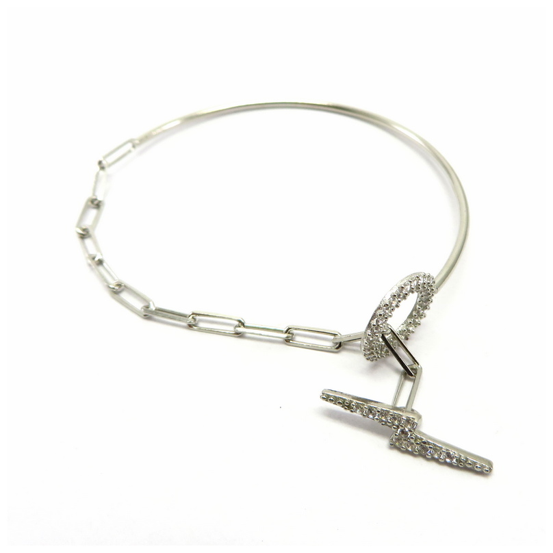 Lightning Bolt Cubic Zirconia Chain Bangle Sterling Silver