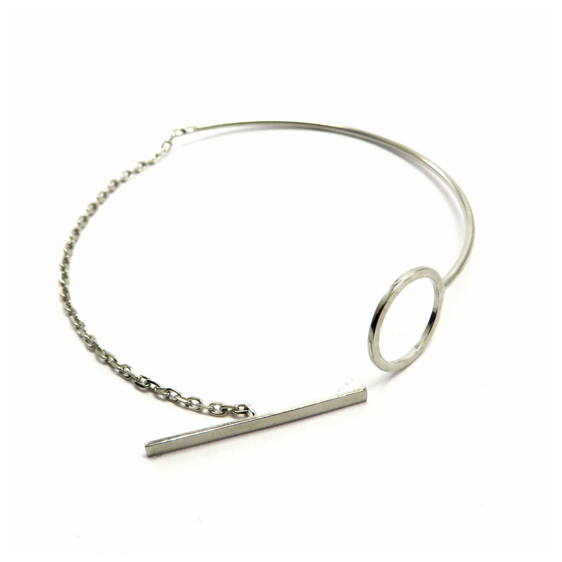 Half Bangle T-bar Chain Bracelet Sterling Silver