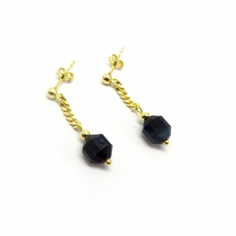 Blue Eagle Eye Gold Plated Sterling Silver Earrings