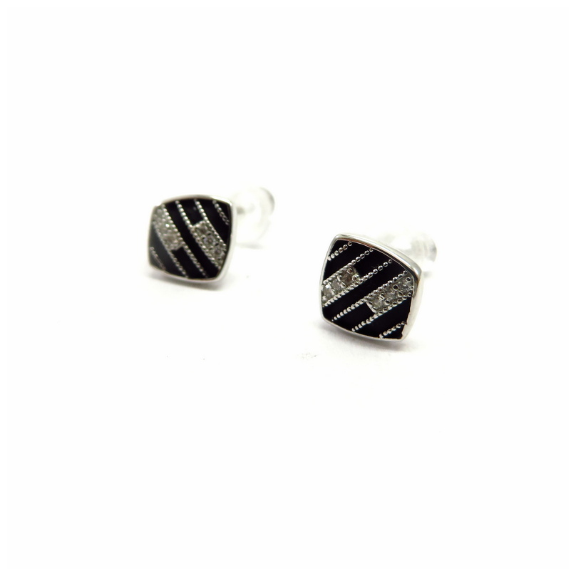 Square Cubic Zirconia Sterling Silver Stud Earrings