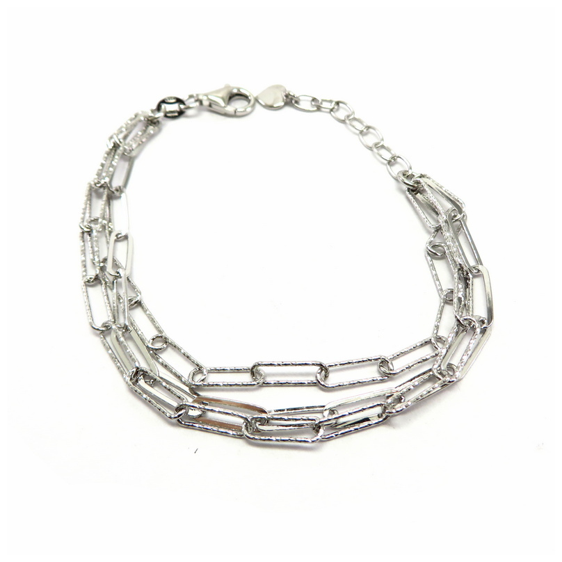 Triple Chain Glittery Sterling Silver Bracelet