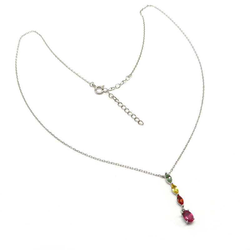 Multi-Colored Sapphire Necklace Sterling Silver