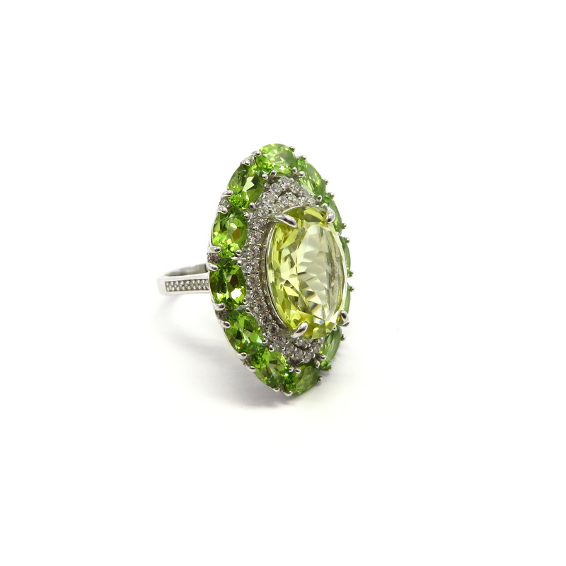 Lemon Quartz Peridot CZ Ring Sterling Silver