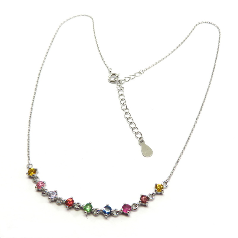 Elegant Multi-Colored Sapphire & Sterling Silver Chain Necklace (1.44ct Total)