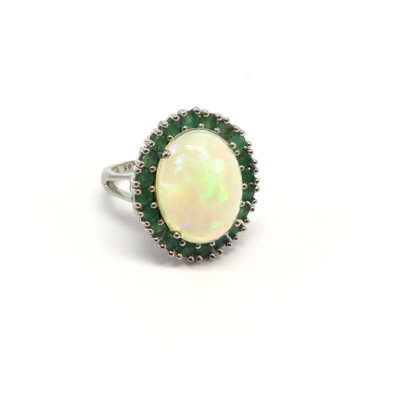 Ethiopian Opal and Emerald Ring