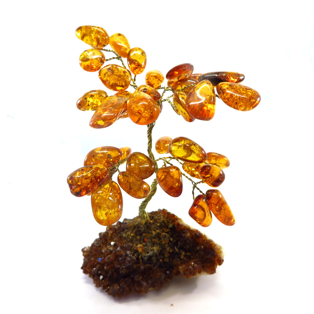 Amber Leaf Tree on a Citrine Crystal Druse Base