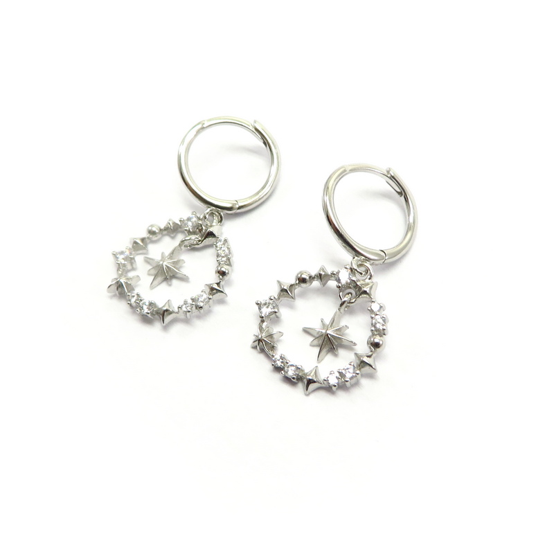 Silver Circle Cubic Zirconia Earrings with a Star