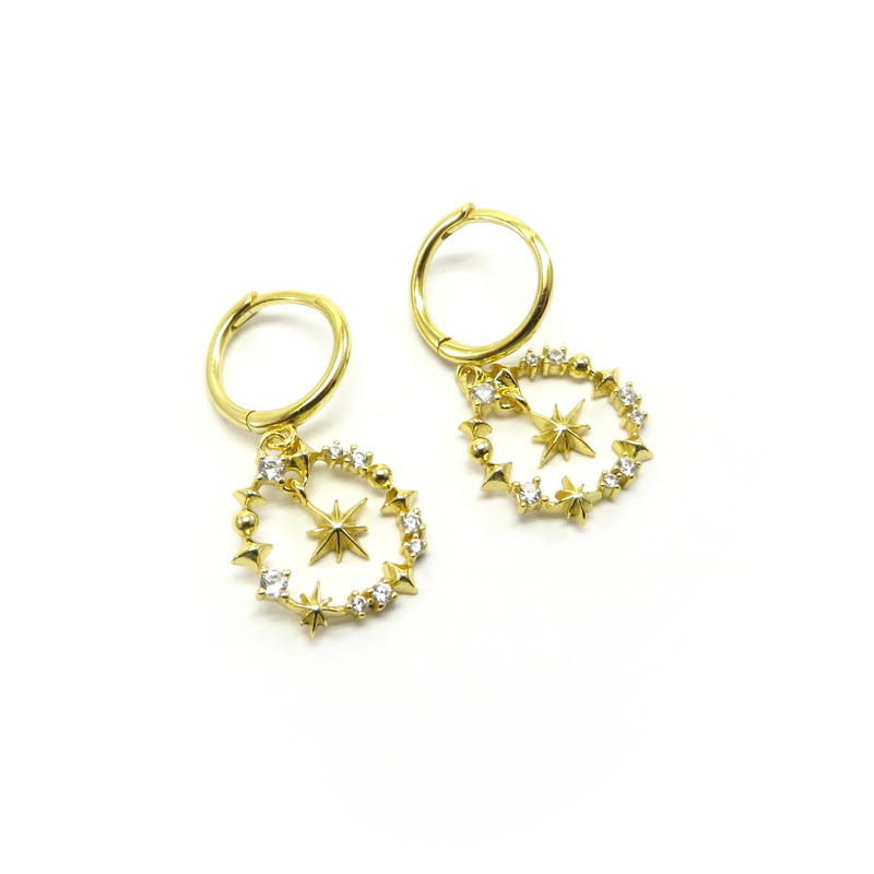 Gold Plated Sterling Silver Circle Earrings with Star