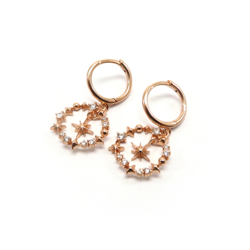 Rose Gold Plated Silver Circle Earrings with Star
