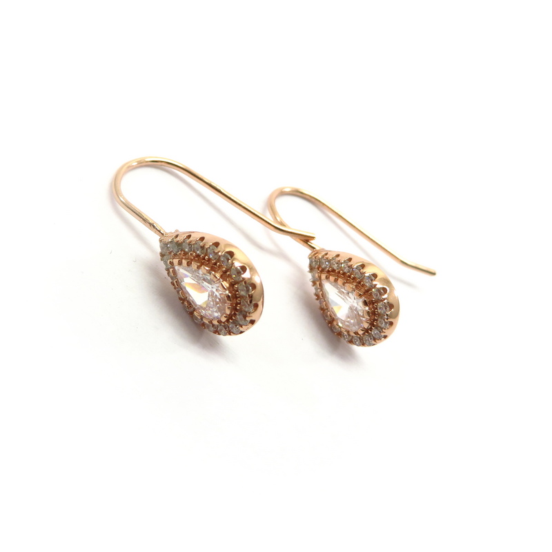 Rose Gold Plated Silver Teardrop Hook Earrings with Cubic Zirconia