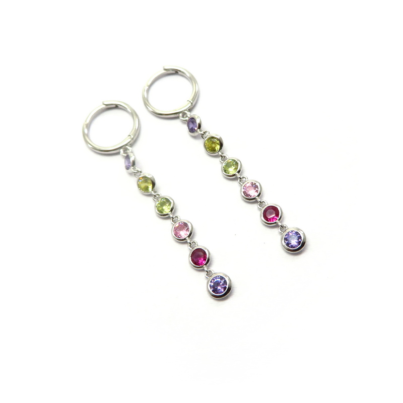 Dangling Hoop Earrings set in Sterling Silver with Colorful Cubic Zirconia
