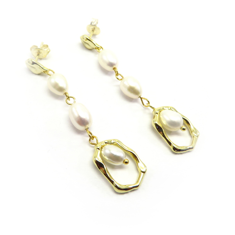 Freshwater Pearl Gold Plated Silver Earrings