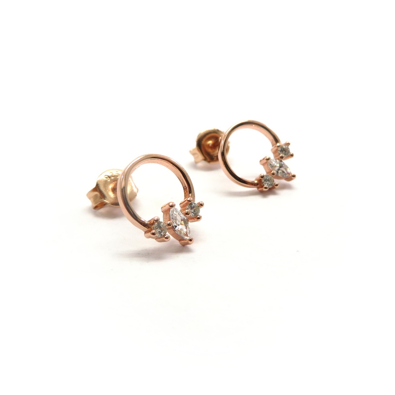 Rose Gold Plated Silver Circle Earrings with Cubic Zirconia