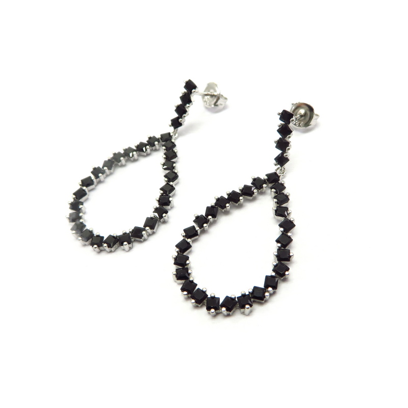Silver Earrings with Black Cubic Zirconia
