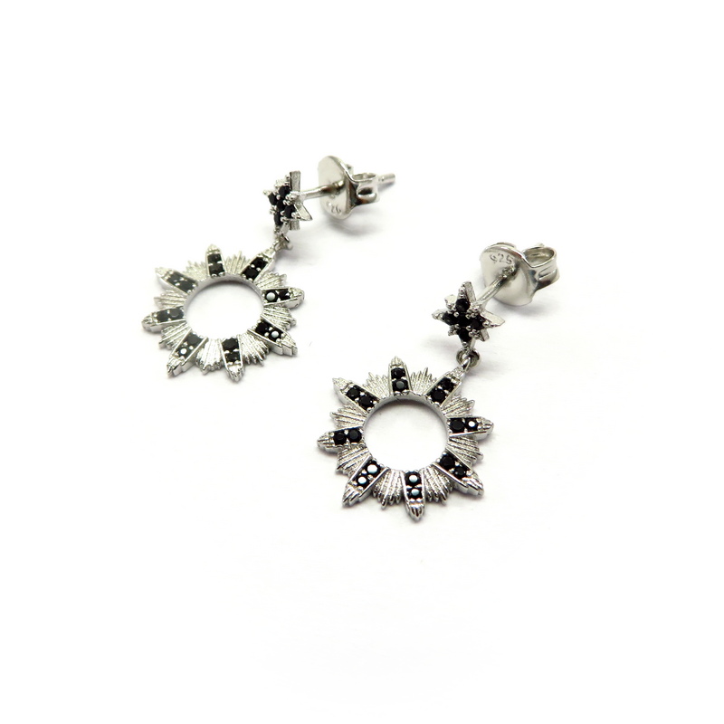 Silver Earrings with Black Cubic Zirconia