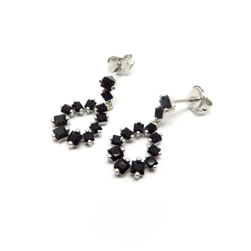 Silver Earrings with Black Cubic Zirconia