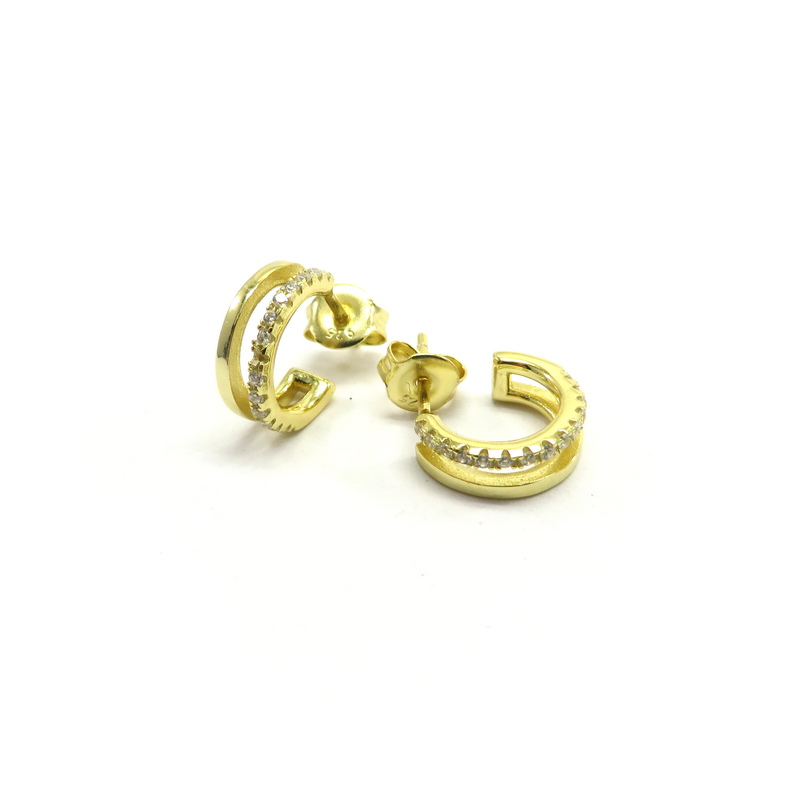 Gold Plated Silver Hoop Earrings Cubic Zirconia