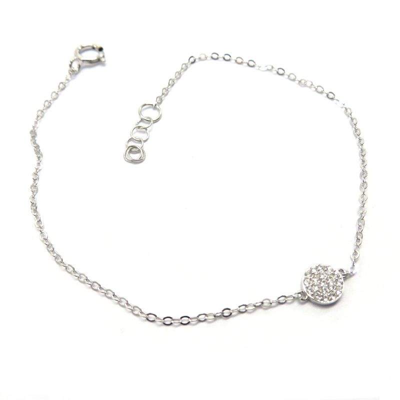 Silver Chain Bracelet with Cubic Zirconia Disc