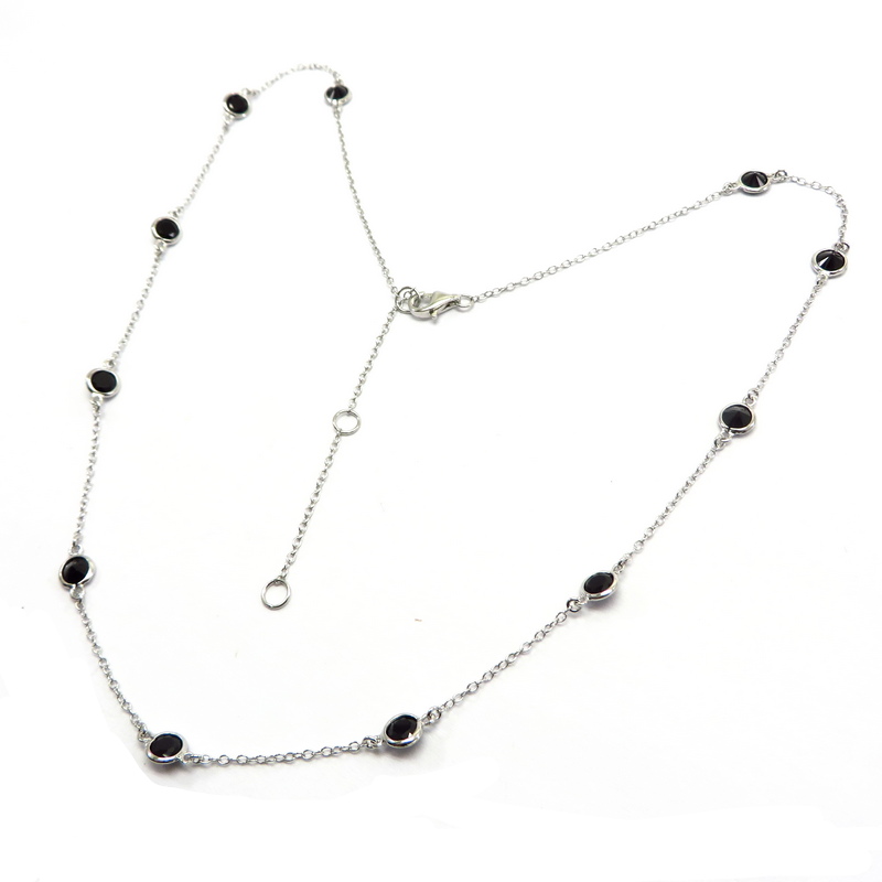 Silver Chain Necklace with Black Cubic Zirconia