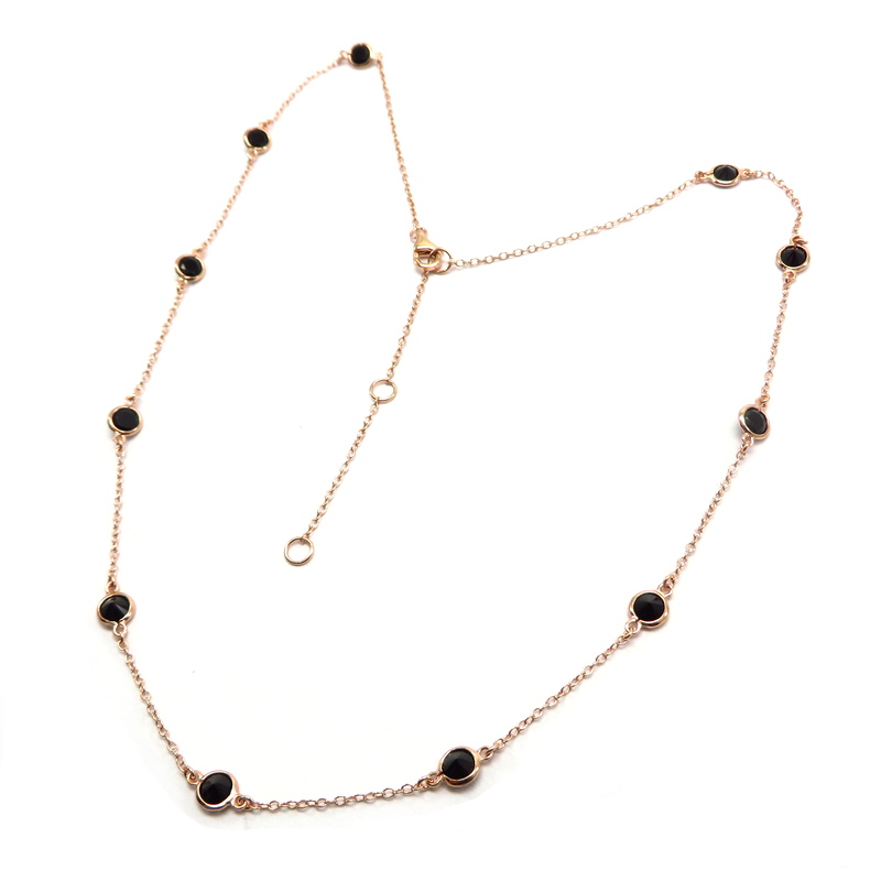 Rose Gold Plated Silver Necklace with Black Cubic Zirconia