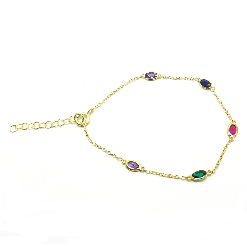 Gold Plated Sterling Silver Rainbow Chain Bracelet