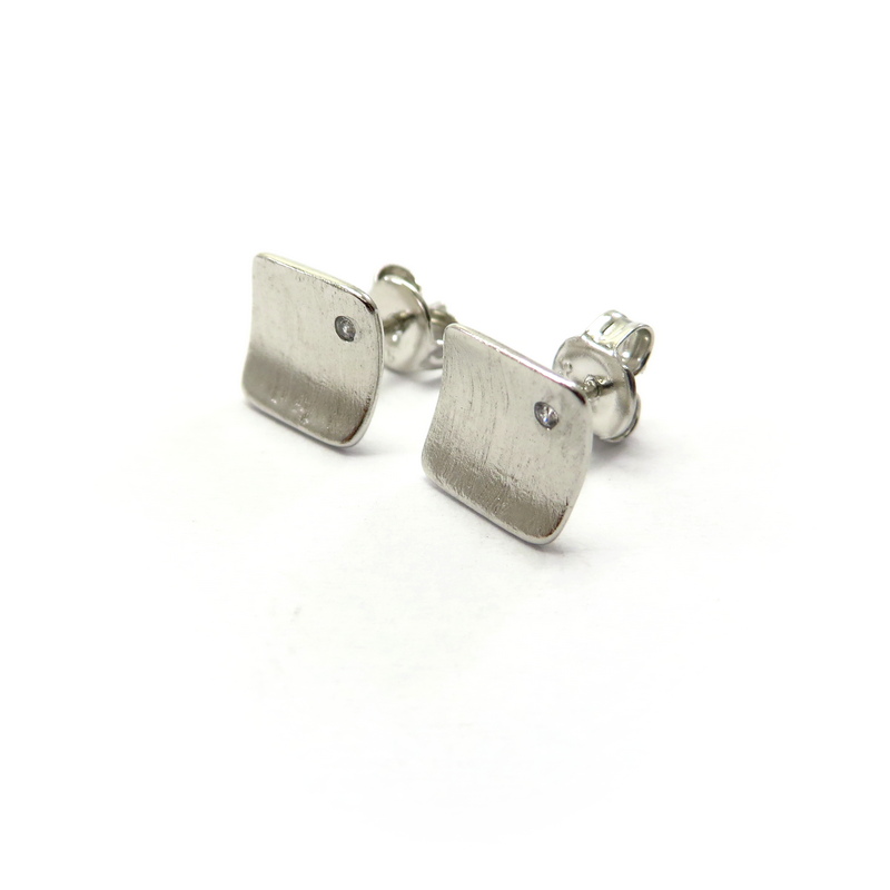 Brushed Silver Stud Square Earrings