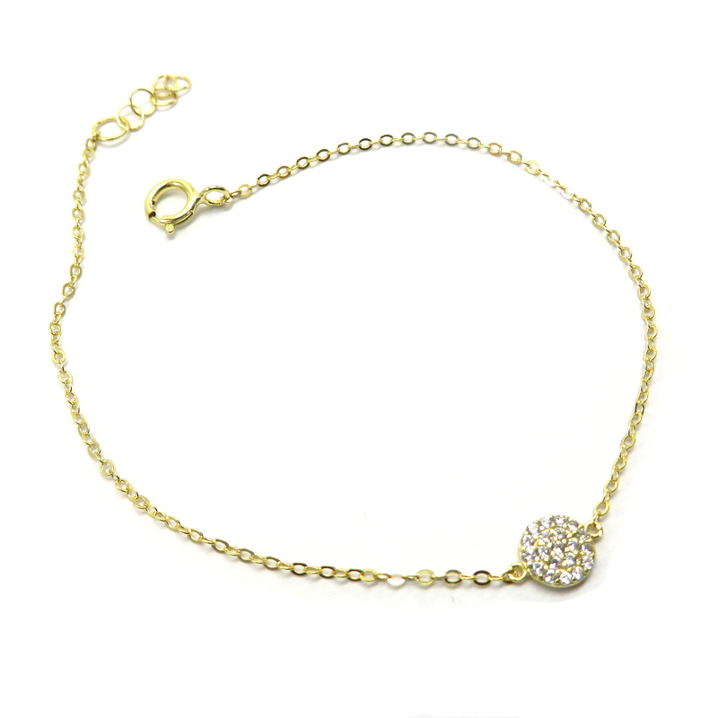 Silver Gold Plated Chain Bracelet with Cubic Zirconia Disc