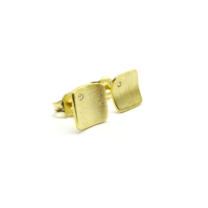 Gold Plated Brushed Sterling Silver Studs