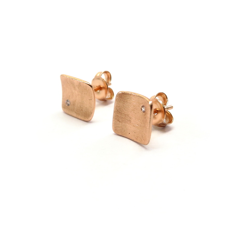 Rose Gold Plated Square Stud Silver Earrings