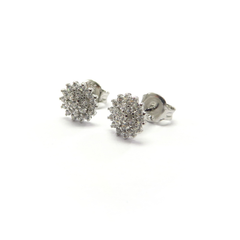 Silver Flower Stud Earrings with Cubic Zirconia