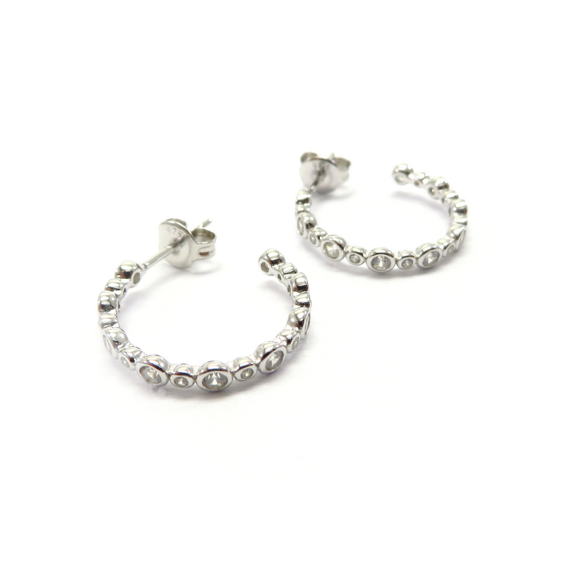 Silver Hoop Earrings with Cubic Zirconia