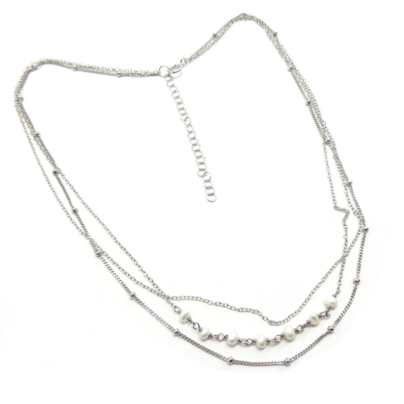 Silver Triple Chain with Freshwater Pearls