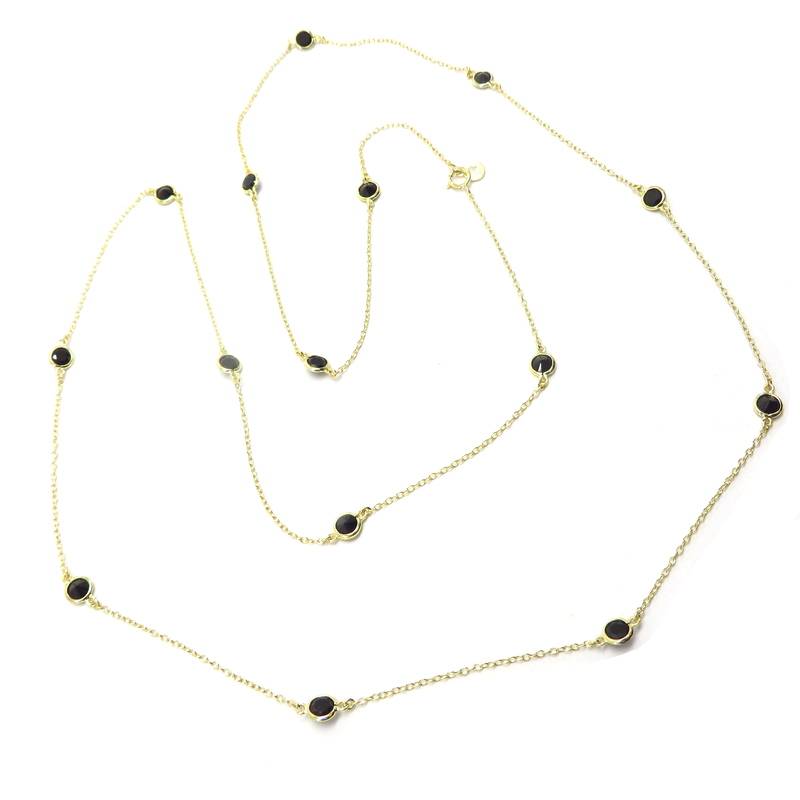 Gold Plated Silver Necklace with Black Cubic Zirconia