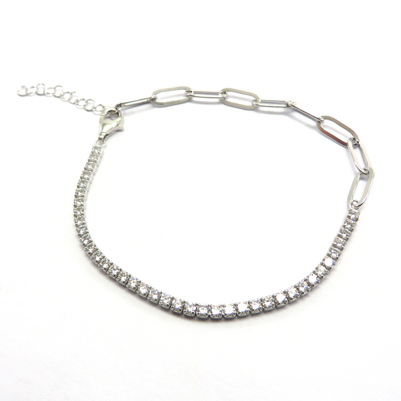 Silver Chain Bracelet with Cubic Zirconia