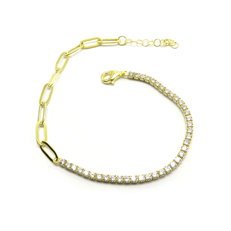 Silver Gold Plated Chain Bracelet with Cubic Zirconia