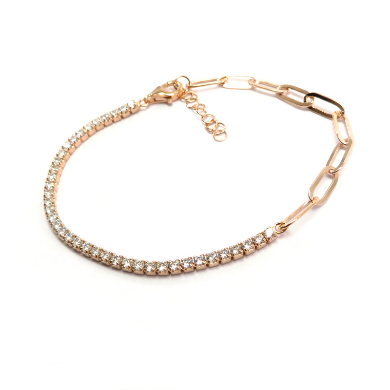 Rose Gold Plated Silver Chain Bracelet with Cubic Zirconia